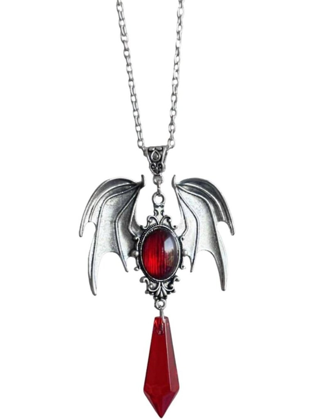 Women's Red Vintage Punk Dark Crystal Coffin Cosplay Bat Pendant Arrow Necklace
